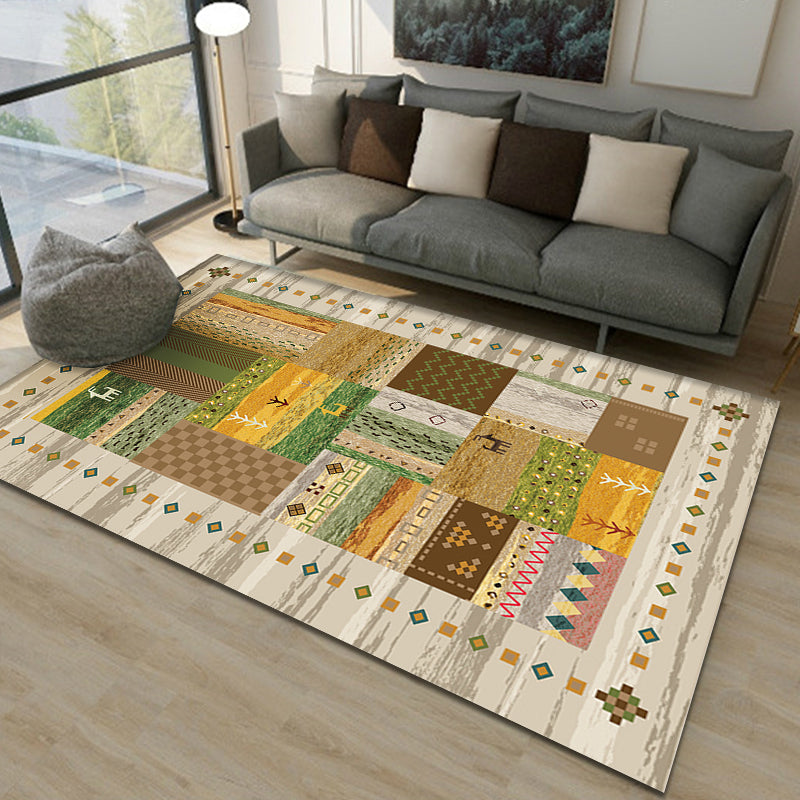 BowLift | Brown and Green Southwestern Rug Polypropylene Tribal Diamond Pattern Rug Pet Friendly Washable Non-Slip Rug for Decoration