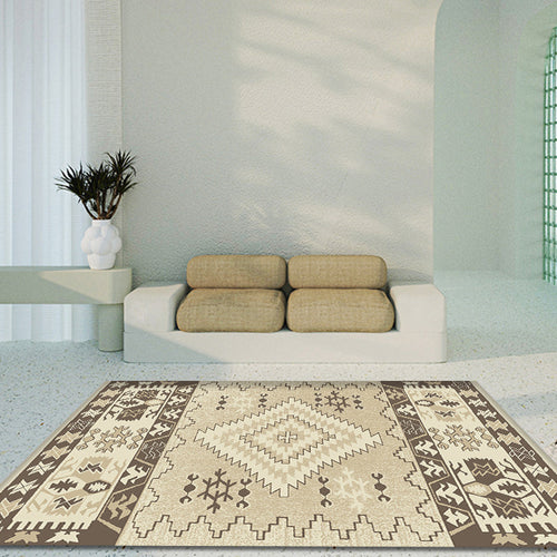 BowLift | Brown and Blue Bohemian Rug Synthetic Tribal Diamond Pattern Rug Pet-Friendly Washable Non-Slip Rug for Decoration