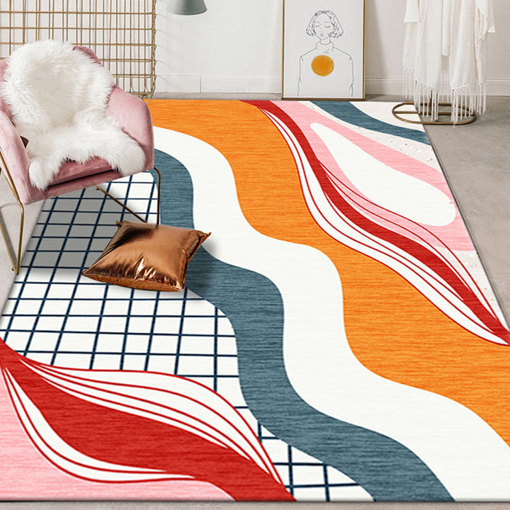 BowLift | Multicolor Colorblock Rug Polyester Modernist Rug Washable Non-Slip Back Rug for Bedroom