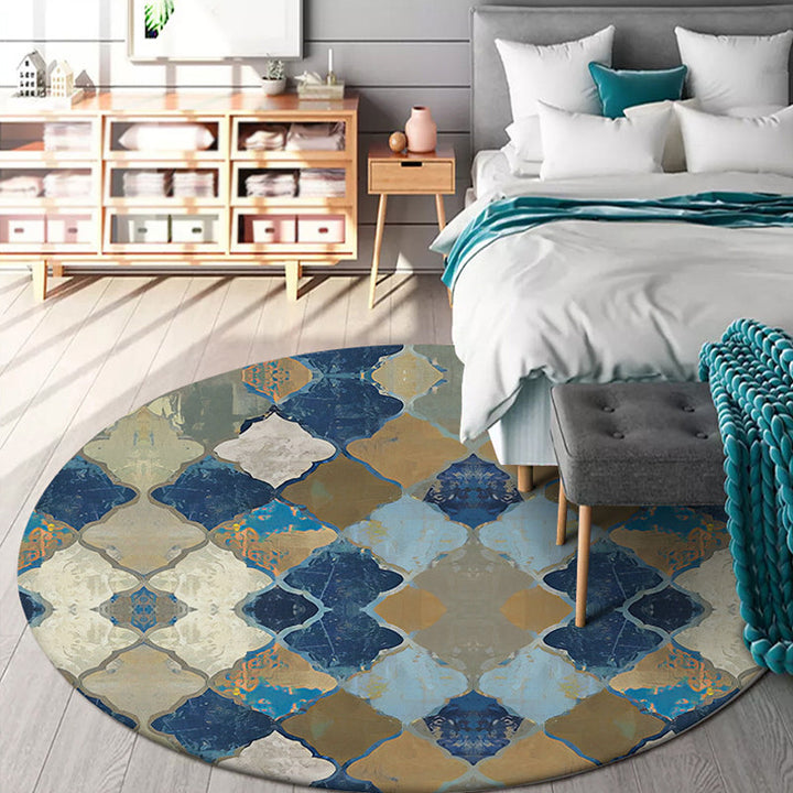 Blue Moroccan Carpet Polyester Albany Geometric Ogee Pattern Carpet Pet-friendly Washable Non-slip Carpet for the Bedroom | Bowlift