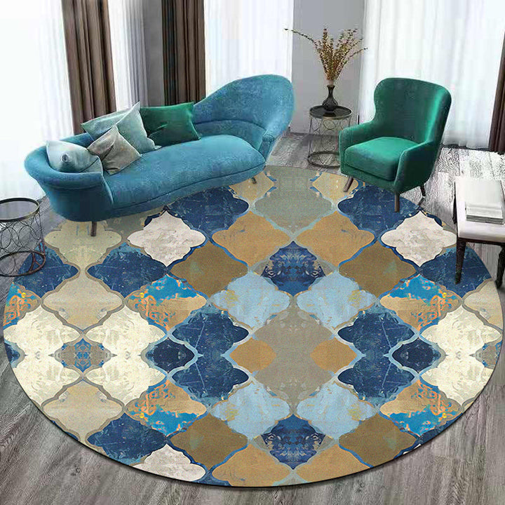 Blue Moroccan Carpet Polyester Albany Geometric Ogee Pattern Carpet Pet-friendly Washable Non-slip Carpet for the Bedroom | Bowlift