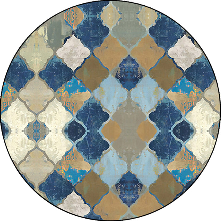 Blue Moroccan Carpet Polyester Albany Geometric Ogee Pattern Carpet Pet-friendly Washable Non-slip Carpet for the Bedroom | Bowlift
