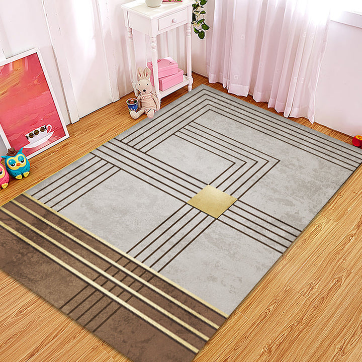 Gray and Camel Modern Rug Polyester Geometric and Stripe Pattern Rug Pet Friendly Washable Non-Slip Area Rug for the Living Room | Bowlift