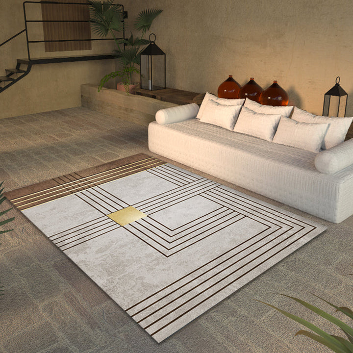 Gray and Camel Modern Rug Polyester Geometric and Stripe Pattern Rug Pet Friendly Washable Non-Slip Area Rug for the Living Room | Bowlift