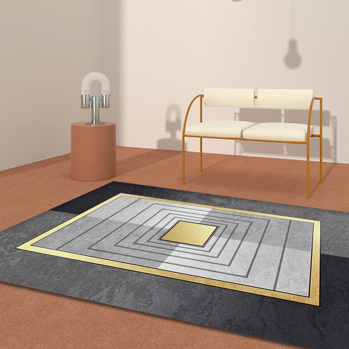 Gray and Camel Modern Rug Polyester Geometric and Stripe Pattern Rug Pet Friendly Washable Non-Slip Area Rug for the Living Room | Bowlift