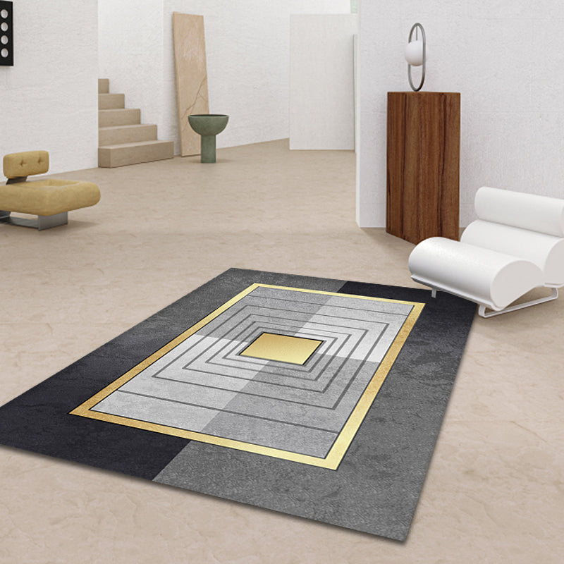 Gray and Camel Modern Rug Polyester Geometric and Stripe Pattern Rug Pet Friendly Washable Non-Slip Area Rug for the Living Room | Bowlift