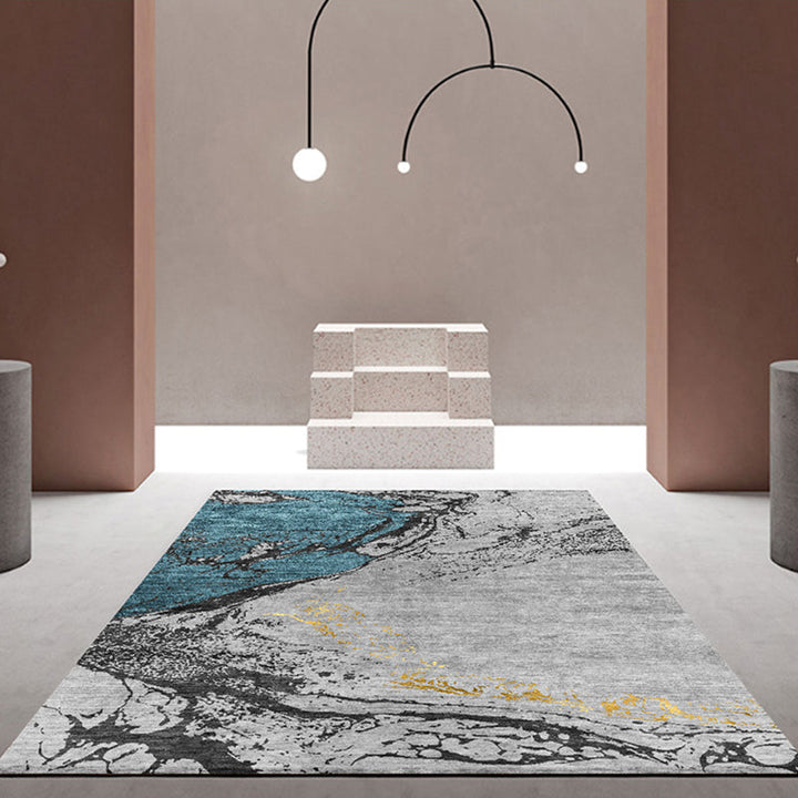 Modern abstract rug gray polyester rug non-slip back pet-friendly washable rug for the living room | Bowlift