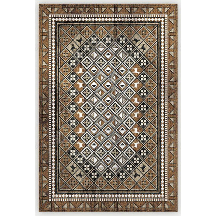 Moroccan Living Room Rug Brown Tribal Geometric Pattern Rug Polyester Washable Non-Slip Pet-Friendly Rug | Bowlift