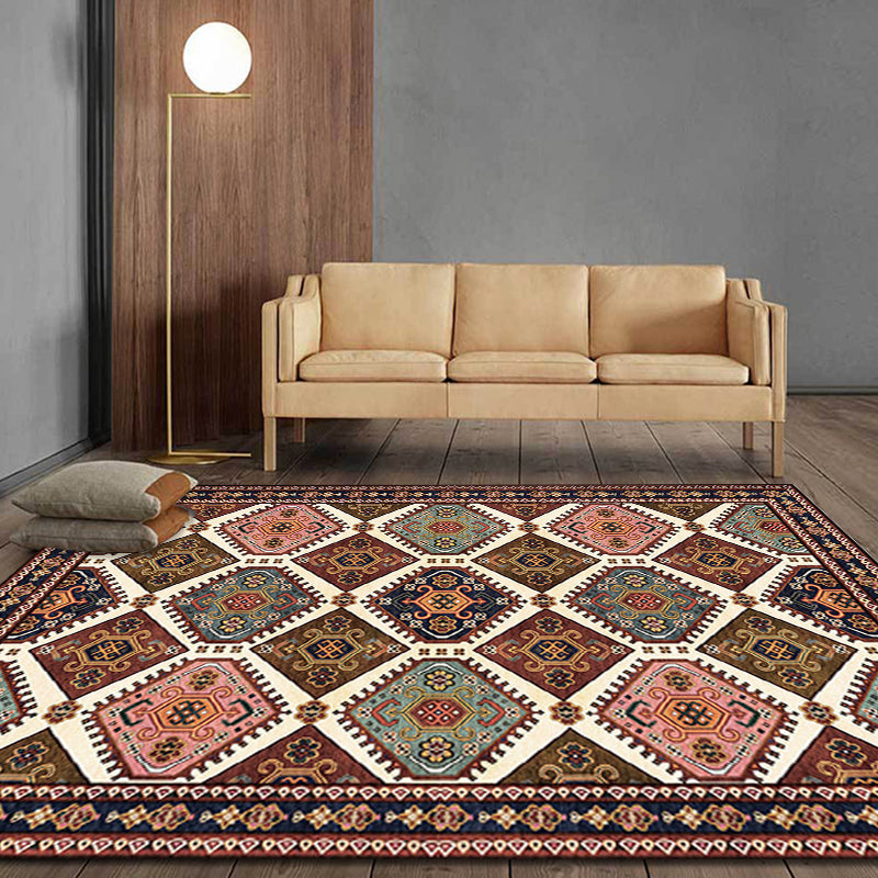 Moroccan Living Room Rug Brown Tribal Geometric Pattern Rug Polyester Washable Non-Slip Pet-Friendly Rug | Bowlift