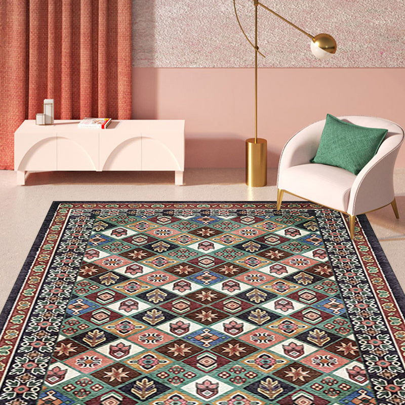 Moroccan Living Room Rug Brown Tribal Geometric Pattern Rug Polyester Washable Non-Slip Pet-Friendly Rug | Bowlift