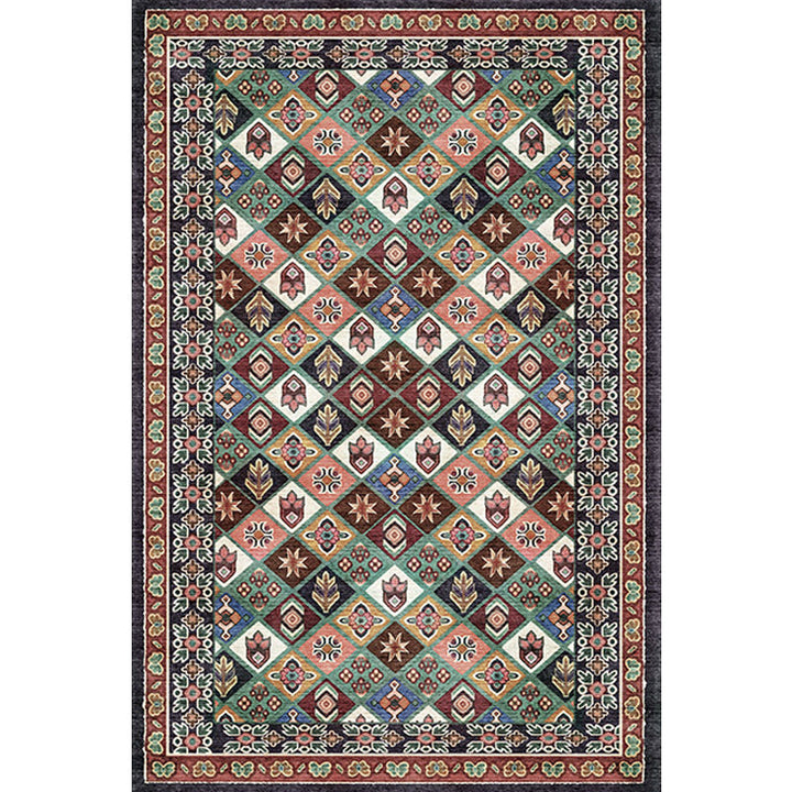 Moroccan Living Room Rug Brown Tribal Geometric Pattern Rug Polyester Washable Non-Slip Pet-Friendly Rug | Bowlift