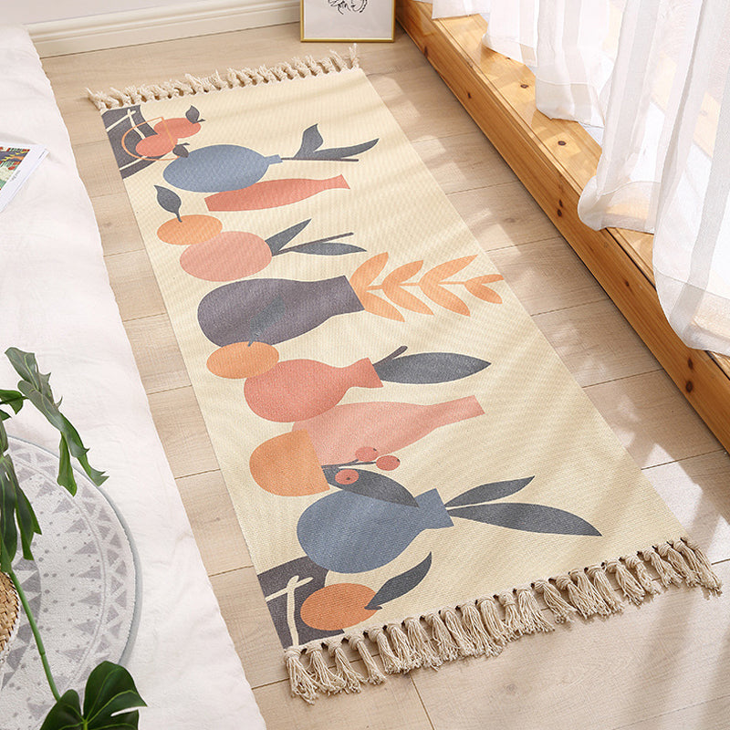 BowLift | Multicolored Floral Pattern Rug Cotton Modern Rug Pet Friendly Washable Non-Slip Area Rug for Living Room