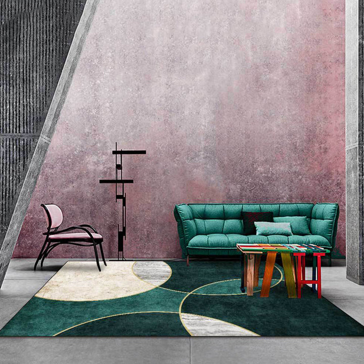Green contemporary carpet polypropylene circle pattern carpet pet-friendly washable non-slip carpet for the living room | Bowlift