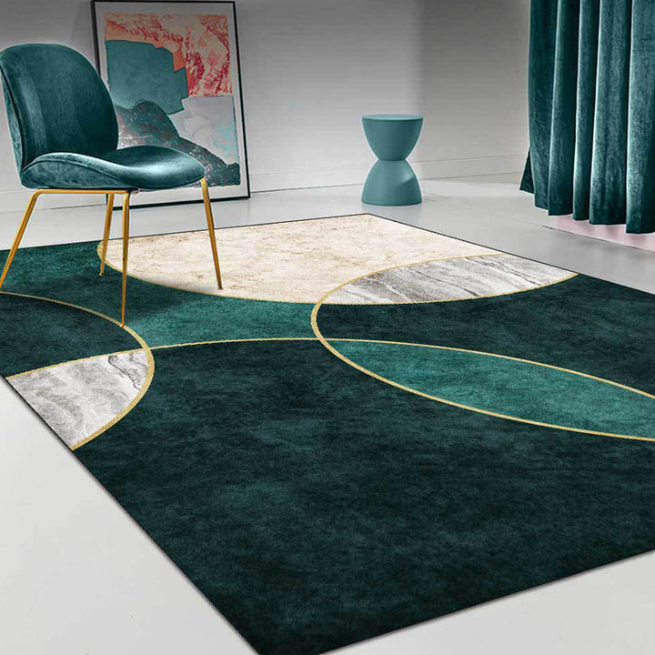 Green contemporary carpet polypropylene circle pattern carpet pet-friendly washable non-slip carpet for the living room | Bowlift