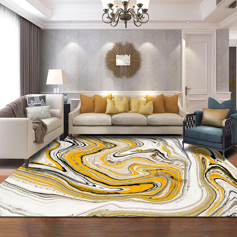 Modernism Watercolor Pattern Carpet Yellow Polyester Rug Non-Slip Pet-Friendly Washable Rug for Living Room | Bowlift