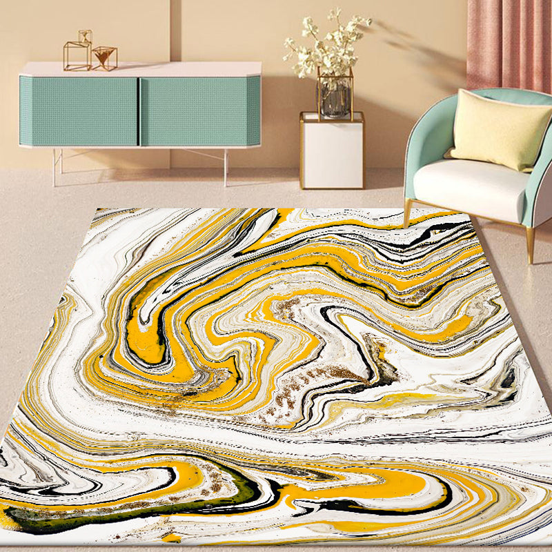 Modernism Watercolor Pattern Carpet Yellow Polyester Rug Non-Slip Pet-Friendly Washable Rug for Living Room | Bowlift