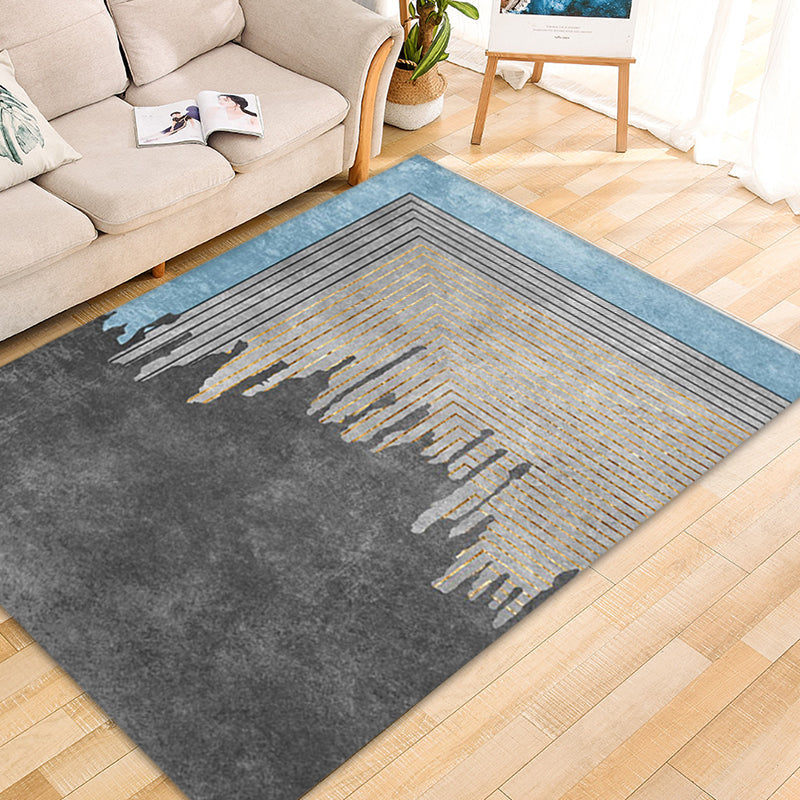 BowLift | Gray geometric pattern rug with stripes Synthetic Modern rug Washable Non-slip back Rug for living room