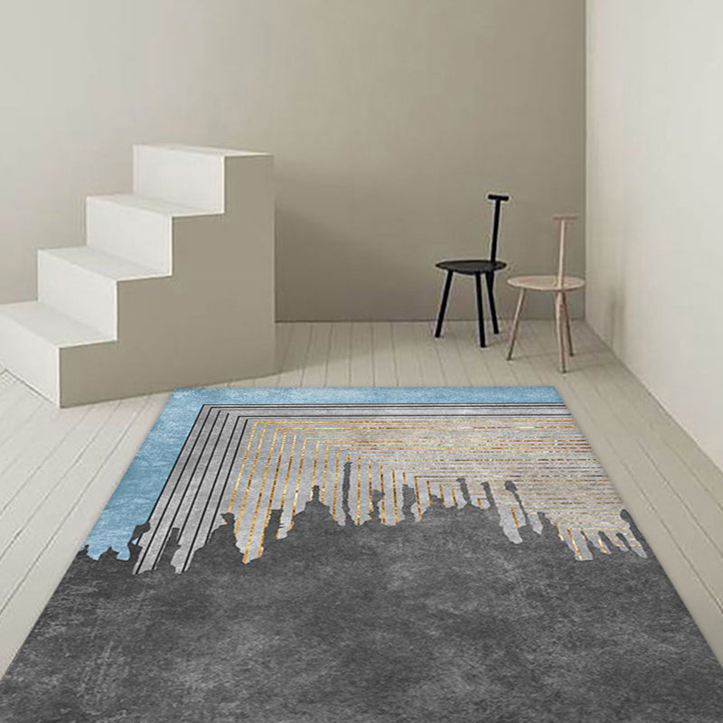 BowLift | Gray geometric pattern rug with stripes Synthetic Modern rug Washable Non-slip back Rug for living room