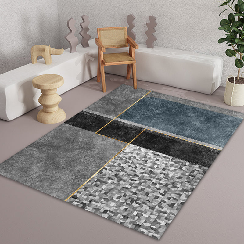 BowLift | Gray geometric pattern rug with stripes Synthetic Modern rug Washable Non-slip back Rug for living room