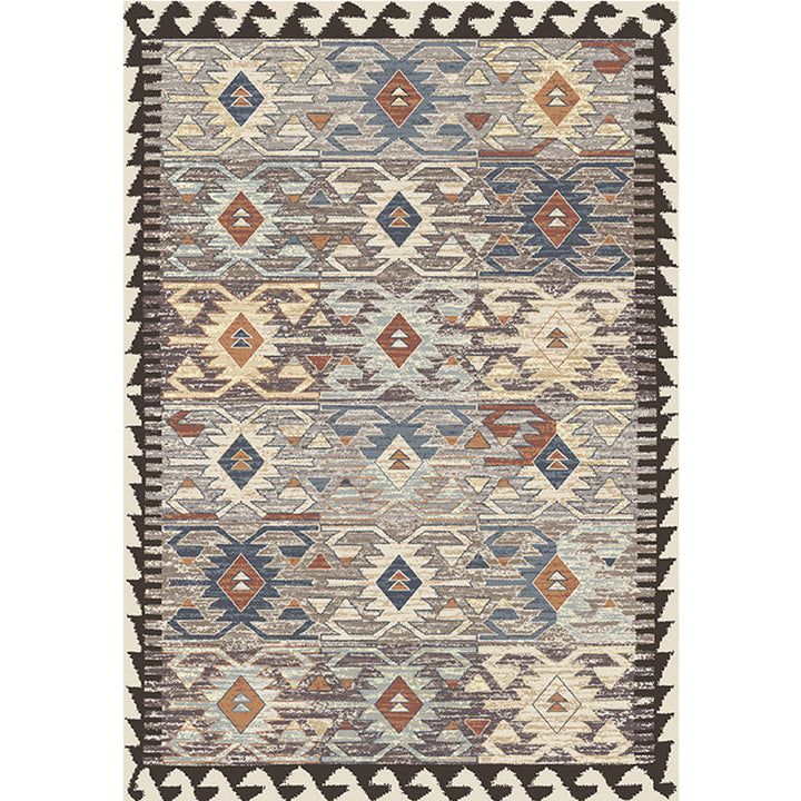 BowLift | Gray Tribal-Diamond Pattern Rug Polypropylene Bohemian Rug Washable Non-Slip Back Rug for Living Room