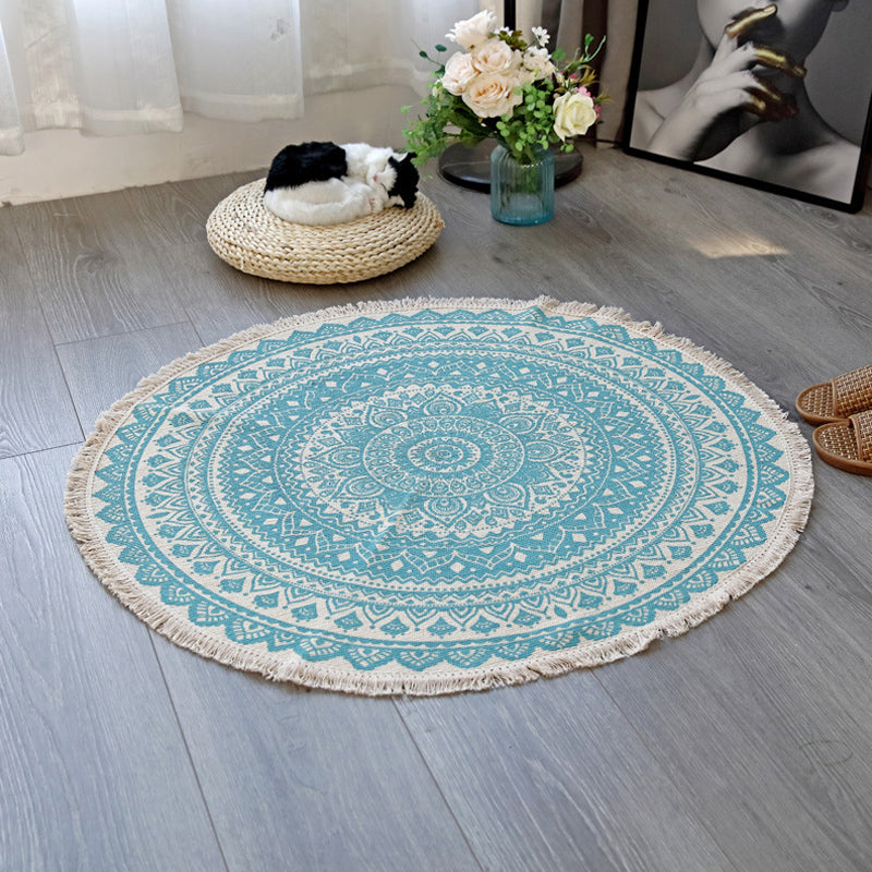 Flower Pattern Rug Linen Moroccan Rug Pet-Friendly Washable Non-Slip Rug for the Living Room | Bowlift