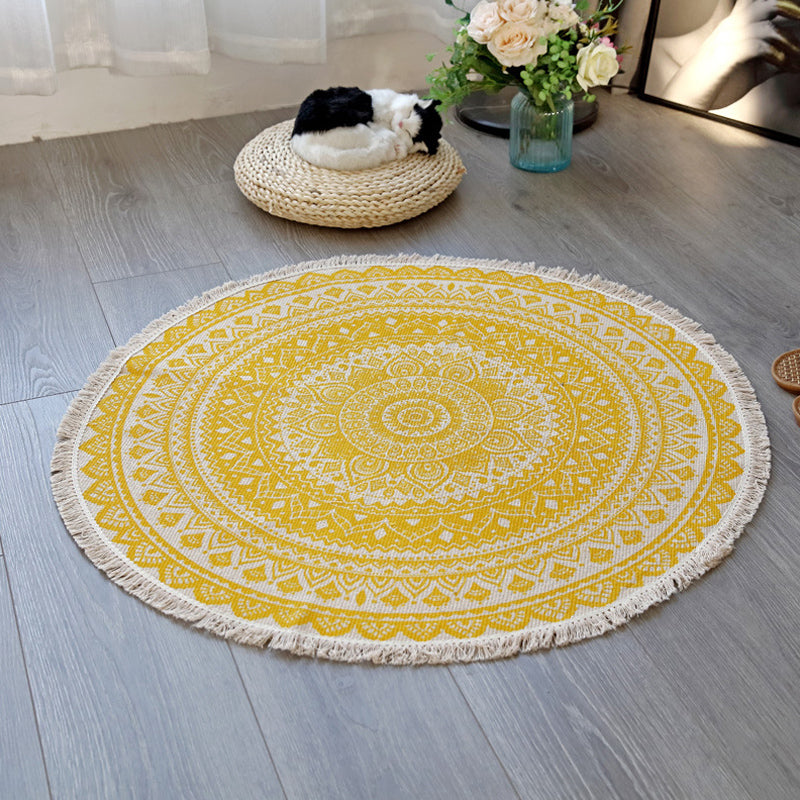 Flower Pattern Rug Linen Moroccan Rug Pet-Friendly Washable Non-Slip Rug for the Living Room | Bowlift