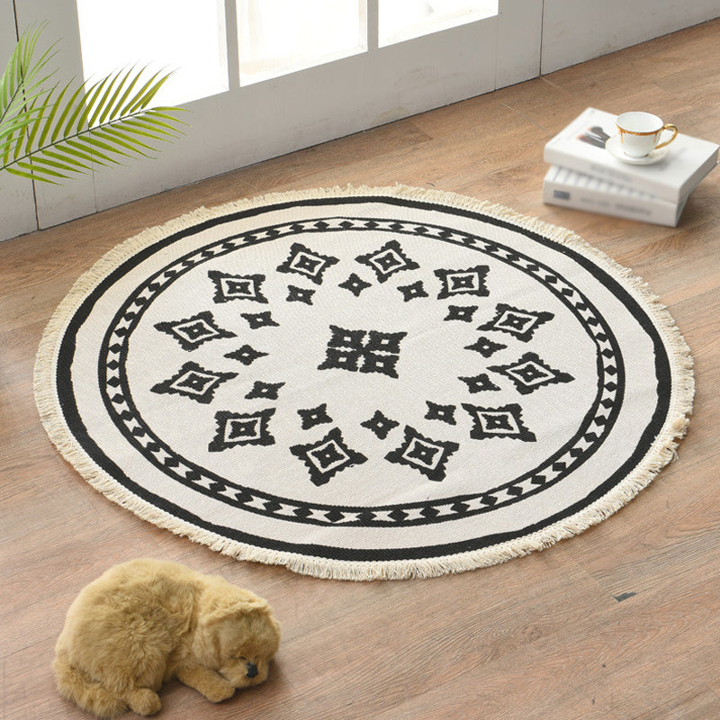 Flower Pattern Rug Linen Moroccan Rug Pet-Friendly Washable Non-Slip Rug for the Living Room | Bowlift