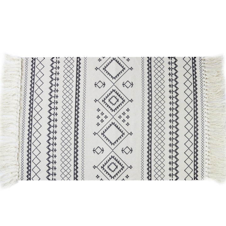 BowLift | White and blue bedroom rug southwest tribal pattern rug cotton non-slip back washable area rug