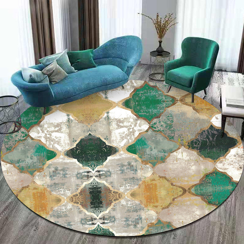 BowLift | Moroccan geometric pattern rug green polypropylene rug non-slip pet-friendly washable rug for living room