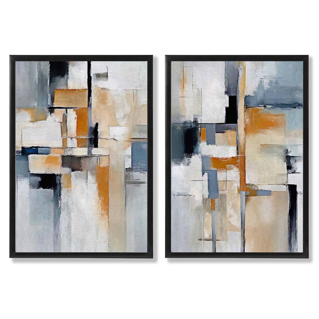 Abstract Blue and Orange Set of 2 Framed Art Prints | Bowlift