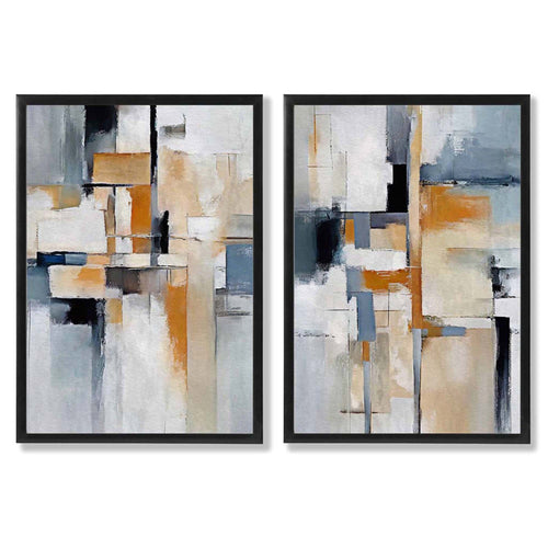 Abstract Blue and Orange Set of 2 Framed Art Prints | Bowlift