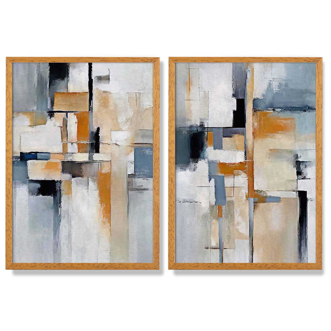 Abstract Blue and Orange Set of 2 Framed Art Prints | Bowlift
