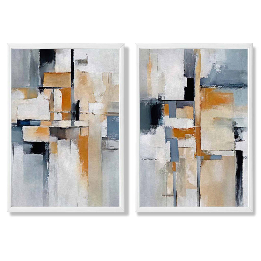 Abstract Blue and Orange Set of 2 Framed Art Prints | Bowlift