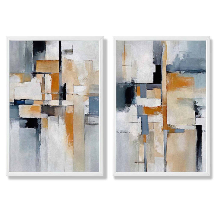 Abstract Blue and Orange Set of 2 Framed Art Prints | Bowlift
