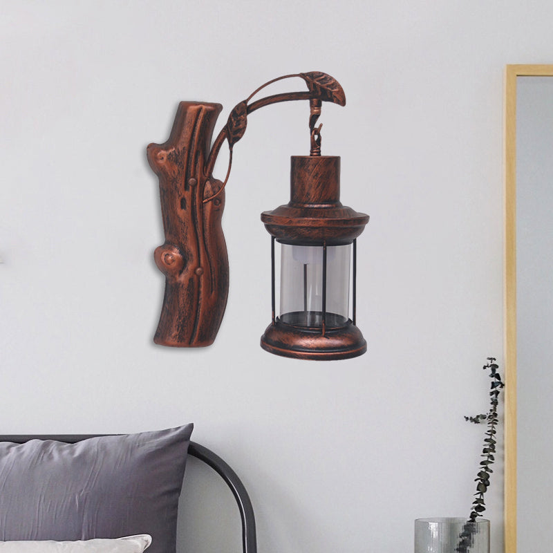BowLift | Kerosene Gang Wall Light Fixture Coastal Clear Glass 1 Light Black/Copper Sconce Lamp