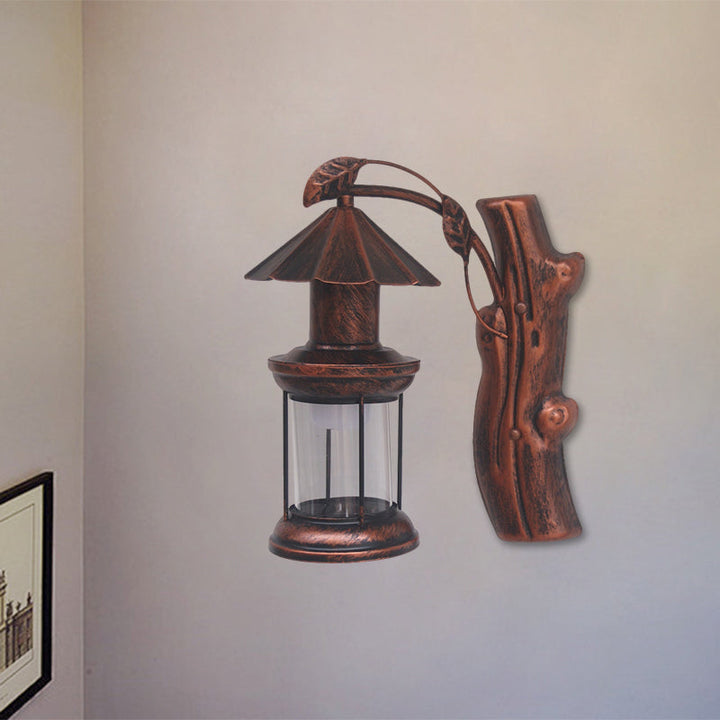 BowLift | 1 Light Clear Glass Wall Sconces Light Retro Coastal Black/Copper Petroleum Hallway Lighting Fixture
