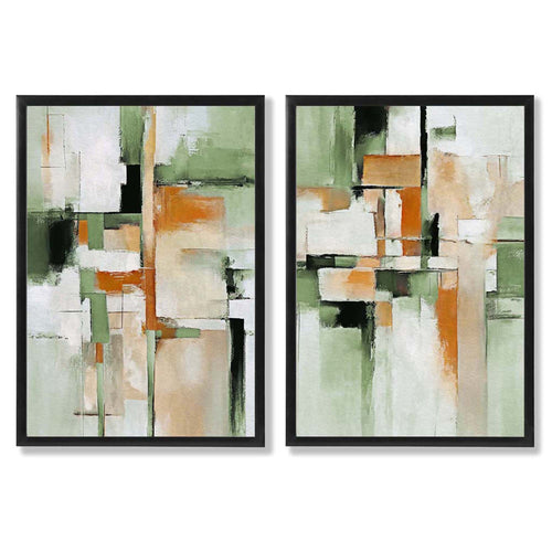 Abstract Green and Orange Set of 2 Framed Art Prints | Bowlift