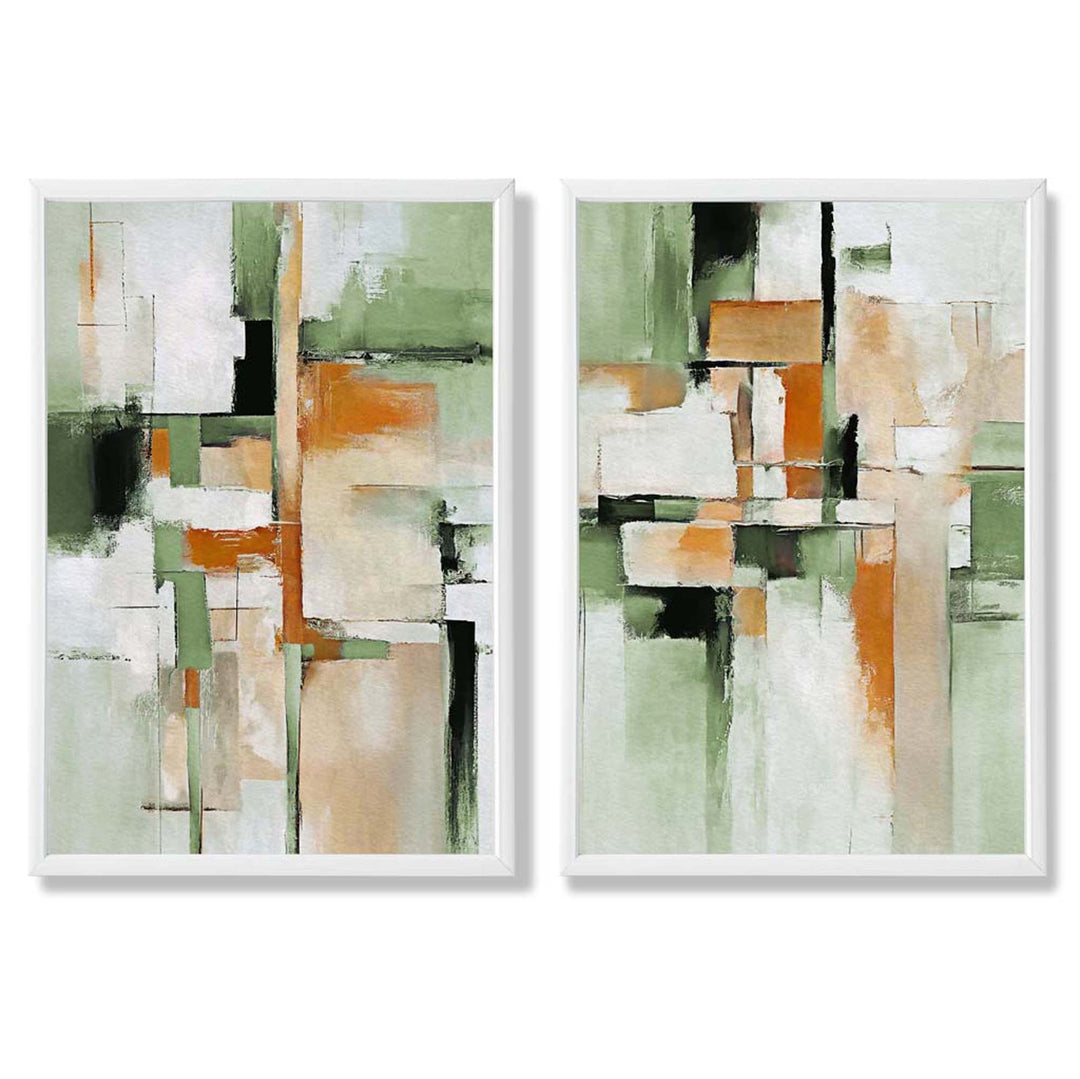 Abstract Green and Orange Set of 2 Framed Art Prints | Bowlift