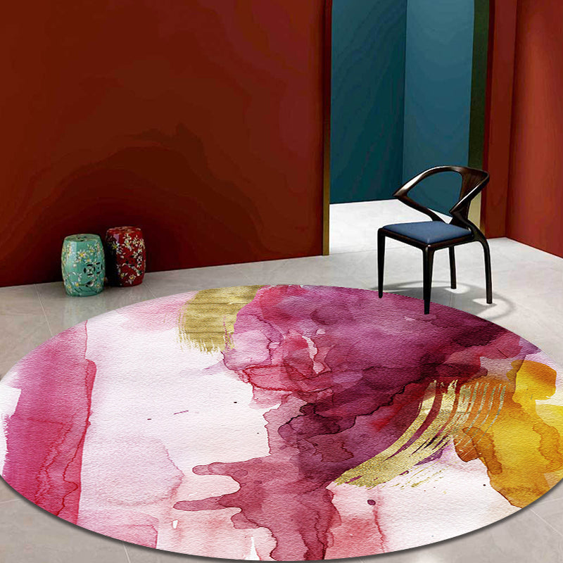 BowLift | Modernist Study Area Rug Pink Watercolor Pattern Rug Polyester Washable Nonslip Pet-Friendly Area Rug