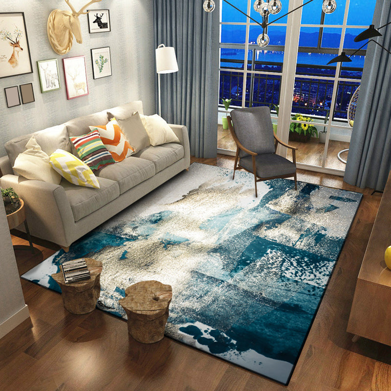 BowLift | Minimalist Abstract Star Pattern Carpet Blue Polyester Rug Non-Slip Pet-Friendly Washable Indoor Carpet for Decoration