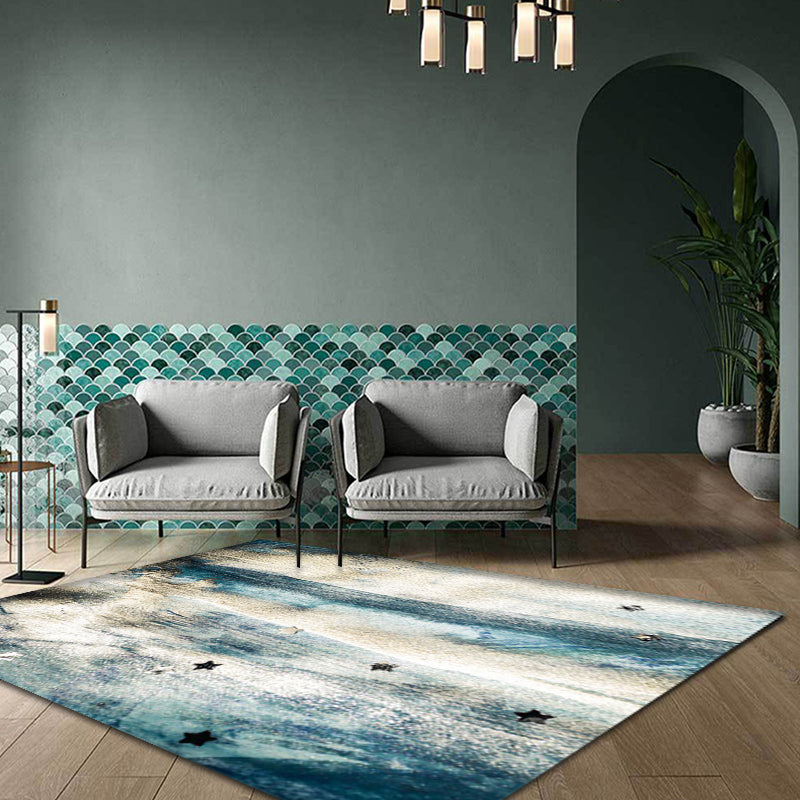 BowLift | Minimalist Abstract Star Pattern Carpet Blue Polyester Rug Non-Slip Pet-Friendly Washable Indoor Carpet for Decoration