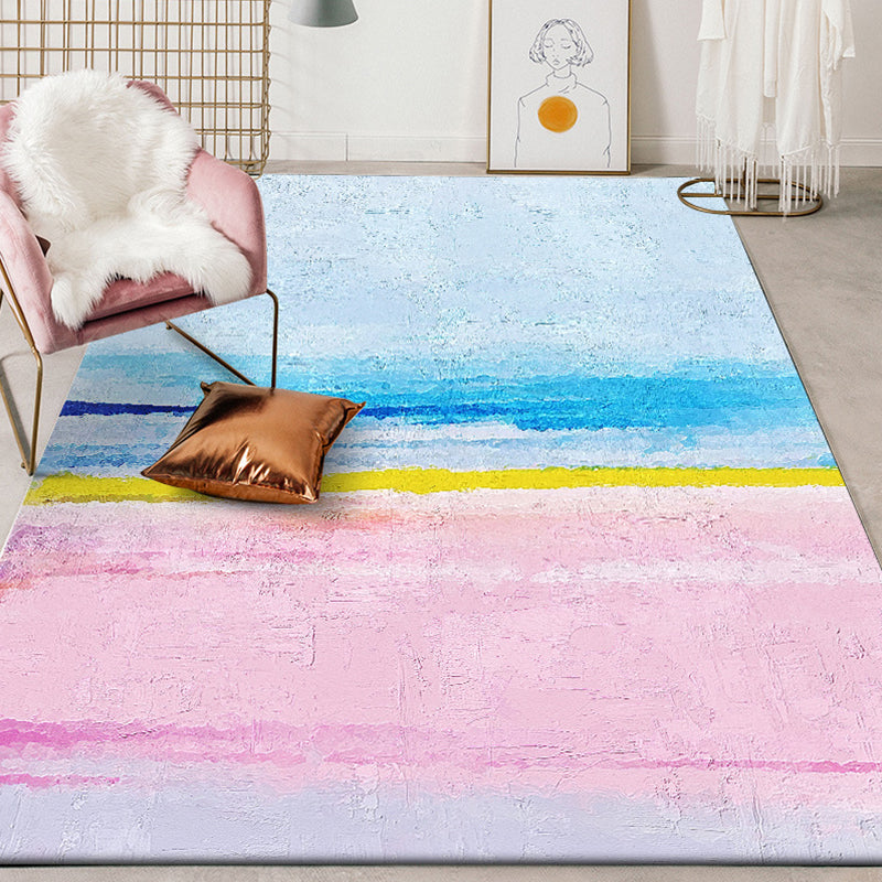 BowLift | Modernist Salon Rug Blue and Pink Abstract Rug Polyester Washable Non-slip Pet Friendly Area Rug
