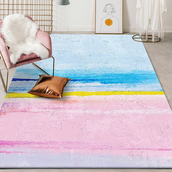 BowLift | Modernist Salon Rug Blue and Pink Abstract Rug Polyester Washable Non-slip Pet Friendly Area Rug