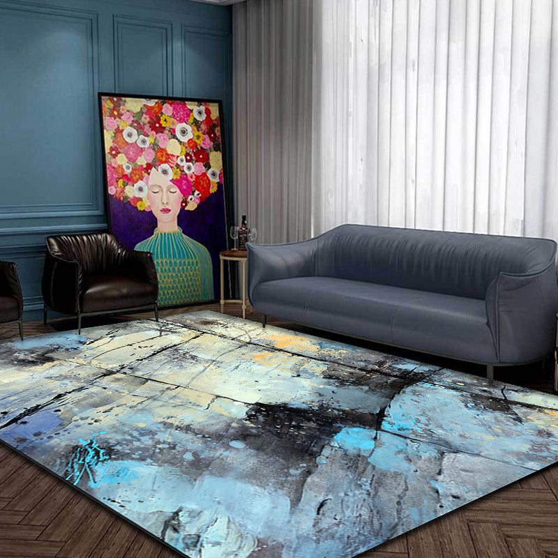 BowLift | Aesthetic Abstract Watercolor Pattern Rug Blue Simple Rug Polyester Washable Non-Slip Pet-Friendly Area Rug for the Living Room