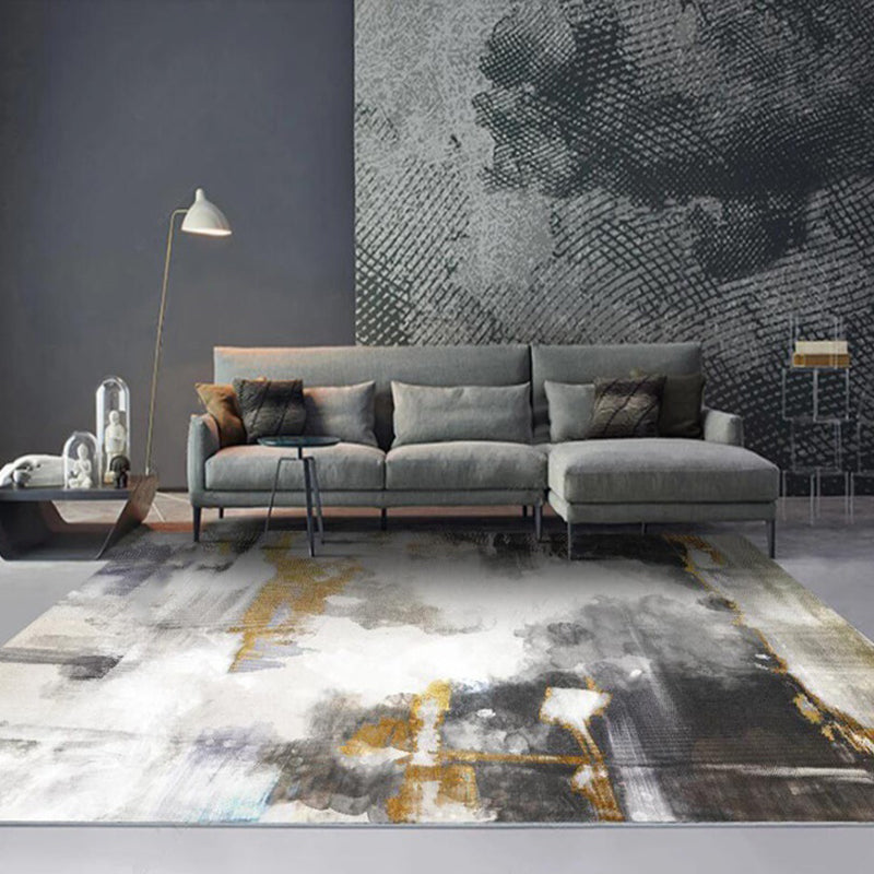 BowLift | Funky Abstract Watercolor Pattern Rug Black Simplicity Rug Polyester Washable Non-Slip Pet-Friendly Area Rug for Living Room