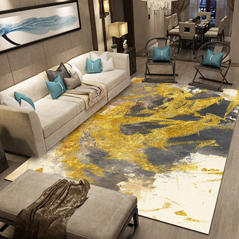 BowLift | Modernism Abstract Carpet Gold Polyester Rug Non-Slip Pet-Friendly Washable Rug for Sitting Area
