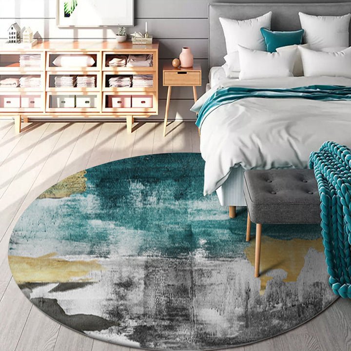 BowLift | Multi colored living room rug Modern watercolor pattern rug Polyester machine washable non-slip back carpet