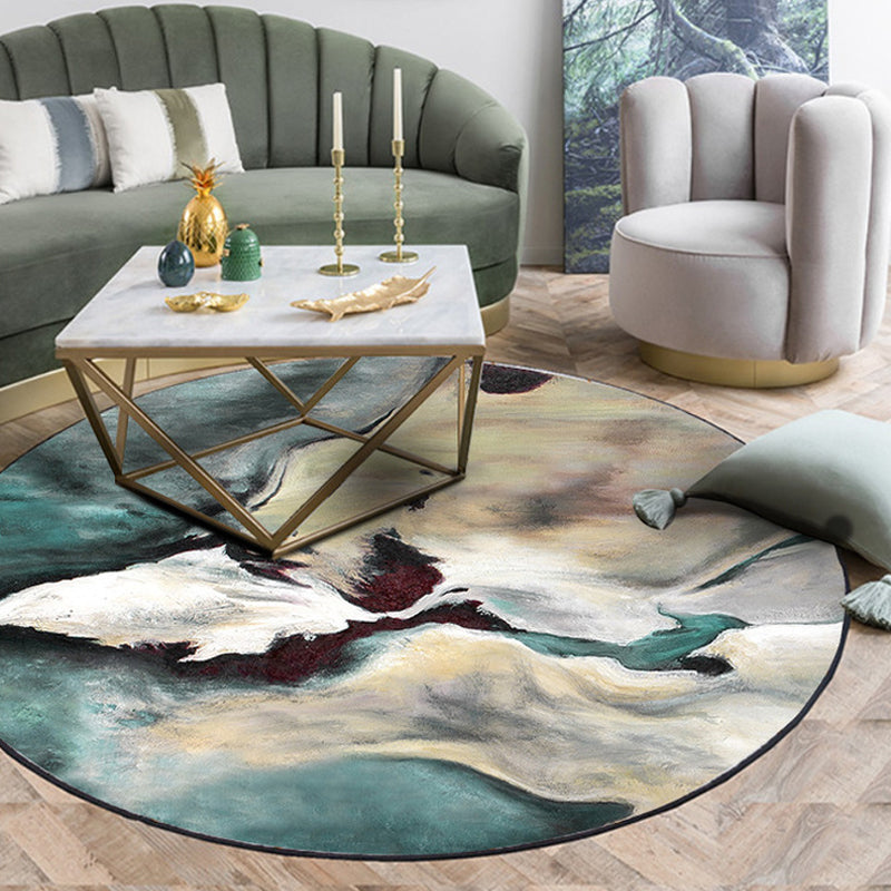 BowLift | Multi colored living room rug Modern watercolor pattern rug Polyester machine washable non-slip back carpet