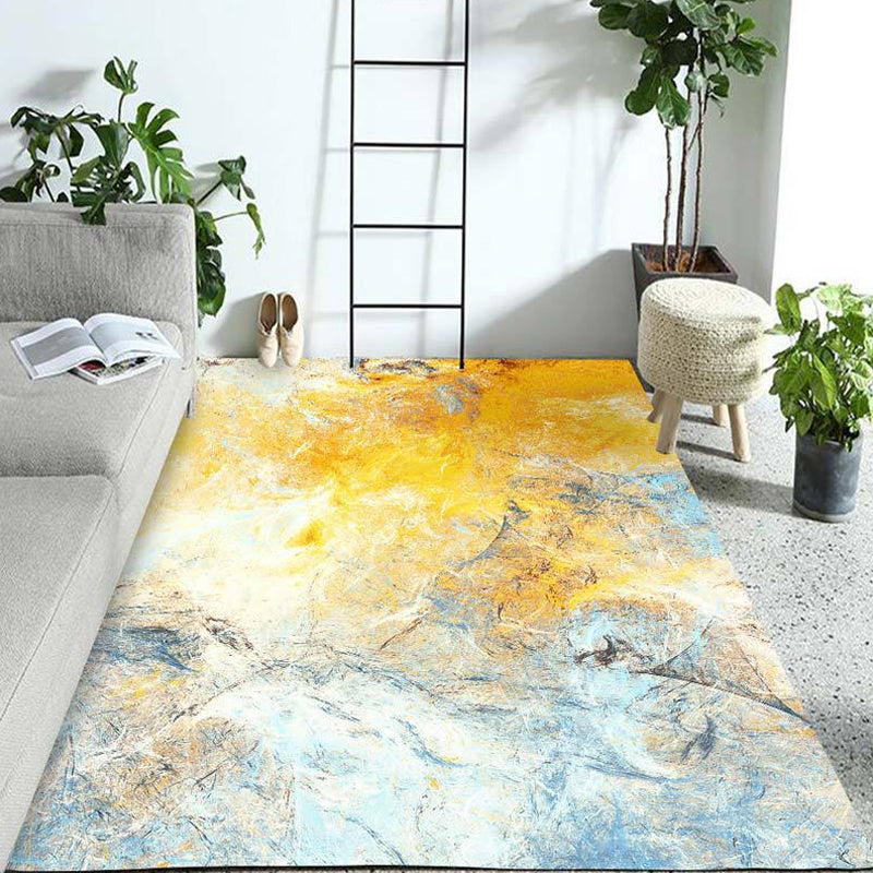 BowLift | Modern Living Room Rug Blue Watercolor Pattern Rug Polyester Machine Washable Non-Slip Pet-Friendly Rug