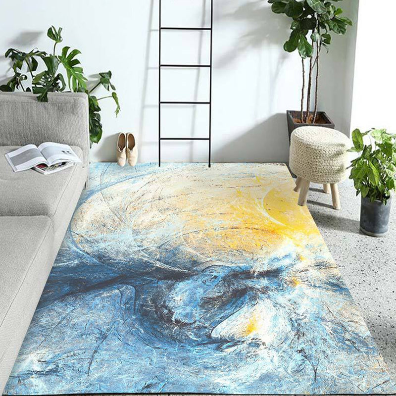 BowLift | Modern Living Room Rug Blue Watercolor Pattern Rug Polyester Machine Washable Non-Slip Pet-Friendly Rug